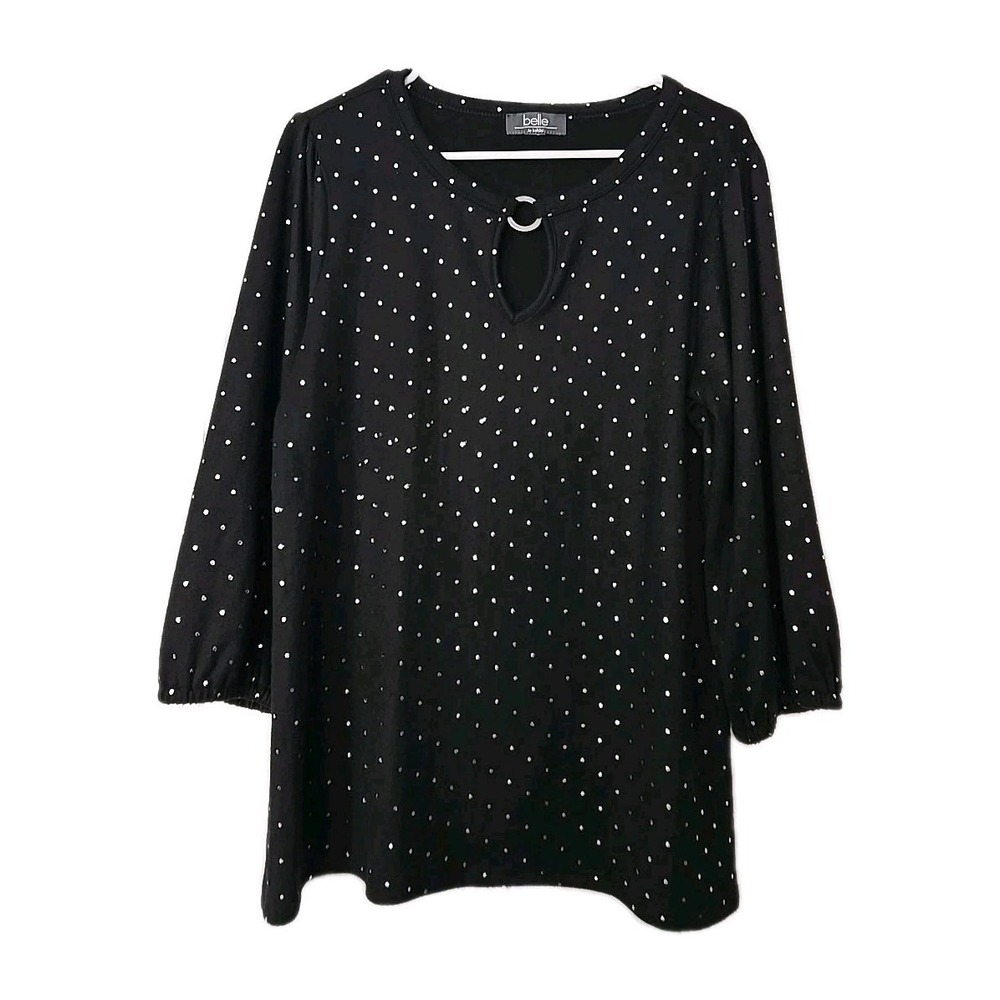 Belle Womans 3/4 Sleeve Blouse Size Medium Black & Silver